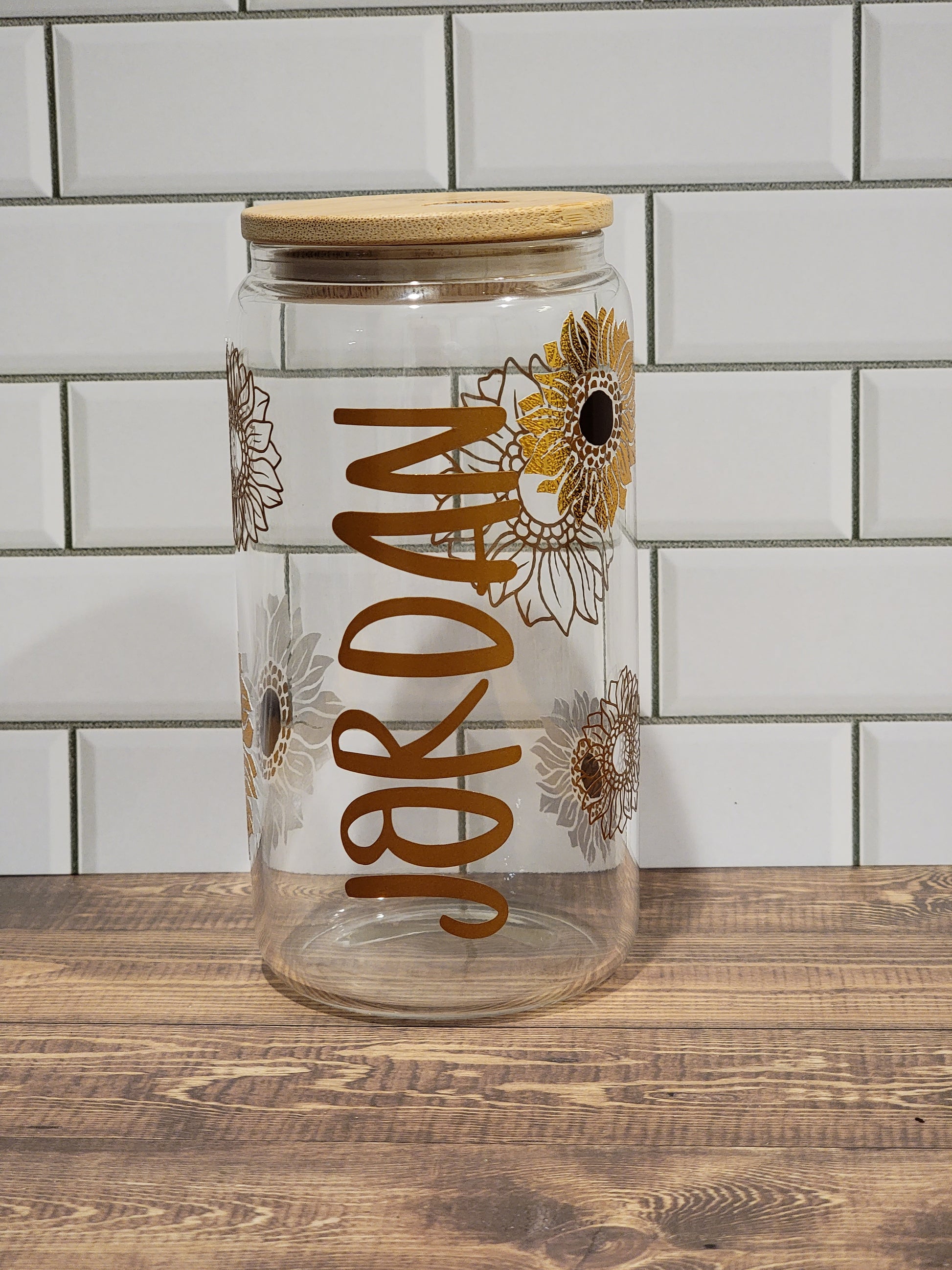 Kind Heart 16 oz Glass Cup with Bamboo Lid
